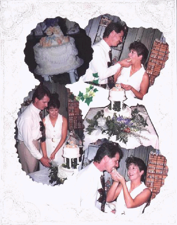 Wedding couple eating cake
